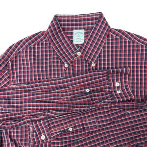 Brooks Brothers 1818 Regent Fit Red Navy Plaid Button Down  Mens Large Preppy